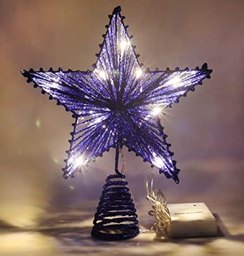 Karácsonyfa Topper Csillag, Karácsonyi Dekoráció fa tetején Meleg Fehér Led Fény Időzítő Funkció, Kivájt Csillogott