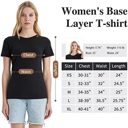 Merino Védeni Merinó Gyapjú T-Shirt a Nők Legénység Nyak Maximum Rövid Ujjú Base Rétegek Utazási Túrázás Tee