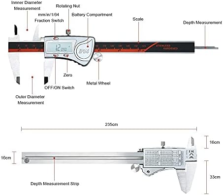 SDFGH Mérési Eszköz, Digitális Tolómérő Rozsdamentes Acél, Digitális Tolómérő IP54 Vízálló 150mm Mérleg