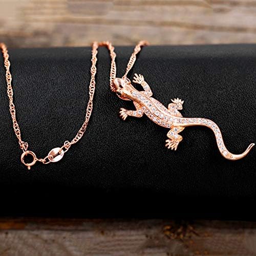 Uloveido Divat Cirkónia Egyengetni Gecko Gyík Nyaklánc Állat Medál Szerencse Amulett Nyaklánc N1012