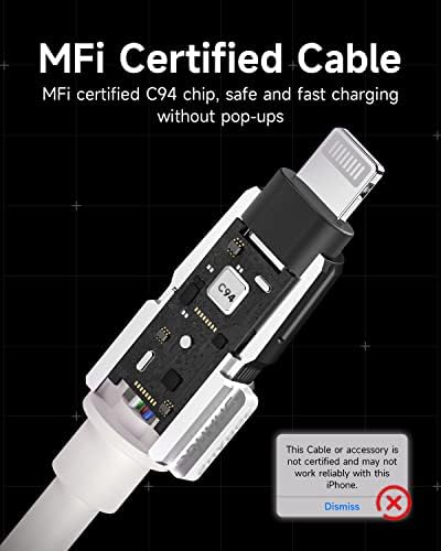 SHARGE Flow Hordozható Töltő iPhone Töltő [Apple Mpi Hitelesített] USB-C-Lightning Kábel, Gyors Töltés iPhone Töltő