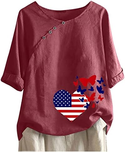 Július 4-én Tshirt a Nők USA Zászló Nyári Alkalmi, Rövid Ujjú Legénység Nyak Tunika Maximum Csillagok Csíkos Tie-Dye