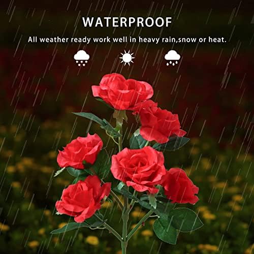 [Új fejlesztésű 6 Virágok] Vörös Rózsa Dekoratív Napelemes Kerti Lámpák Kültéri, Vízálló LED Mesterséges Temetőben Megemlékezés
