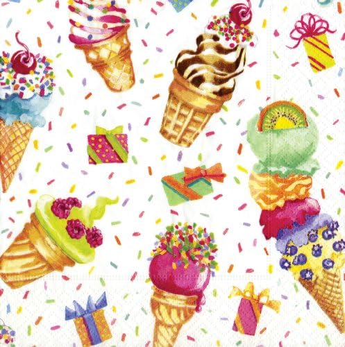 Szórakoztató Caspari Készlet 2 Ice Cream Party Koktél Szalvéta Szalvéta 40 Összesen