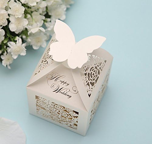 Krismile 50 Pack Elegáns Fehér Pillangó Felső Lézerrel Vágott Rozetta Rose Candy Szívességet Doboz Leánybúcsú Ajándék
