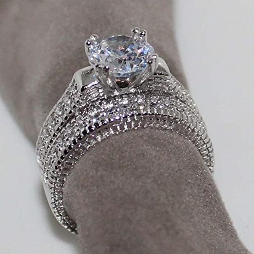 Ezüst Cirkónia Esküvői Kör Alakú Strasszos Nyolc Karom Gyűrű, Eljegyzési Gyűrű Teljes Gyémánt Cirkónia Szoliter Gyűrű
