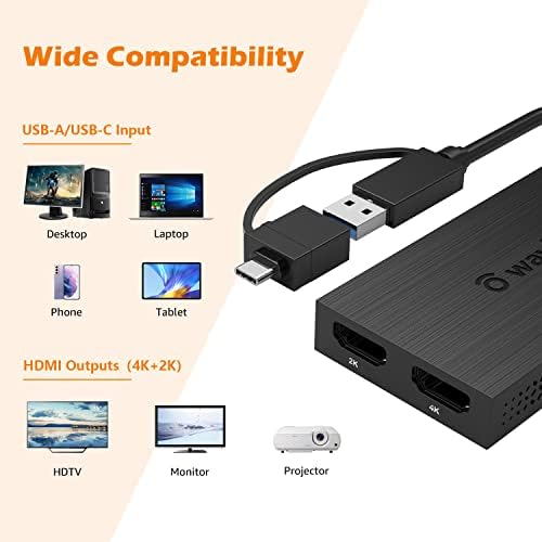 WAVLINK USB 3.0 vagy USB-C-HDMI Adapterrel Dual Monitor, Kettős 1080p@60Hz Egyetemes Video Graphics USB Dual-HDMI Adaptert