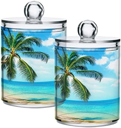 ALAZA 2 Csomag Qtip Jogosultja Adagoló Tropical Beach Palm Nyári Fürdő Szervező Tartályokat a Vatta/Törlő/Párna/Fogselyem,Műanyag