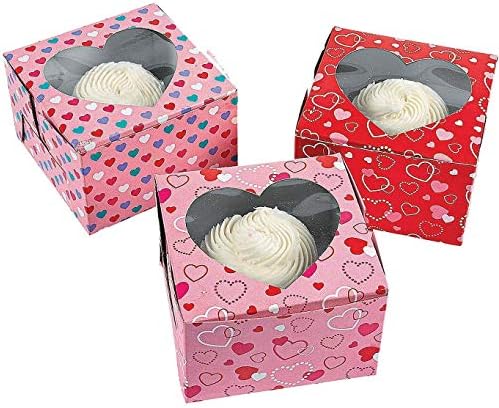 24 Mini Valentin-Nap Kezelni Ajándék Dobozok 12 Muffin Szív Dobozok Ablak - Pékség Cookie Doboz Gable Kezelni Doboz