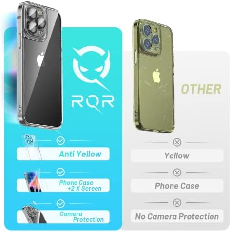RQR Ütésálló Kompatibilis iPhone 13 Pro Max Esetben a 2X Edzett Üveg kijelző Védő fólia, [Anti-Sárgás] Teljes Testet