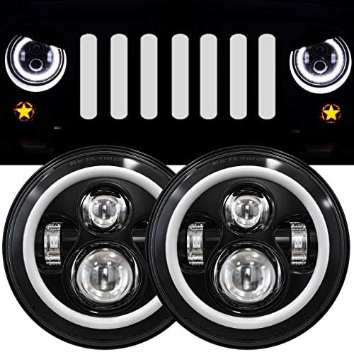 GXENOGO 7 Hüvelykes LED Halo Fényszórók+ LED Ködlámpa Kompatibilis 2007-2018 Jeep Wrangler JK JKU