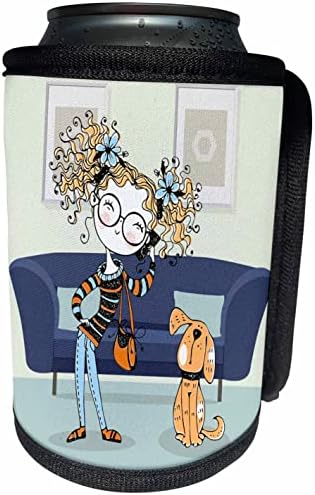 3dRose Egy Tini Lány, akinek a Kutyája Rajzfilm Illusztráció egy. - Lehet Hűvösebb Üveg Wrap (cc-365891-1)