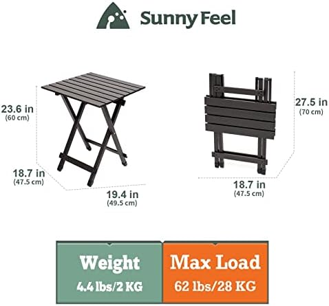 SUNNYFEEL Összecsukható Kemping Asztal - Könnyű, Alumínium, Hordozható Piknik Asztal, 18.5x18.5x24.5 Hüvelykes Főzés,