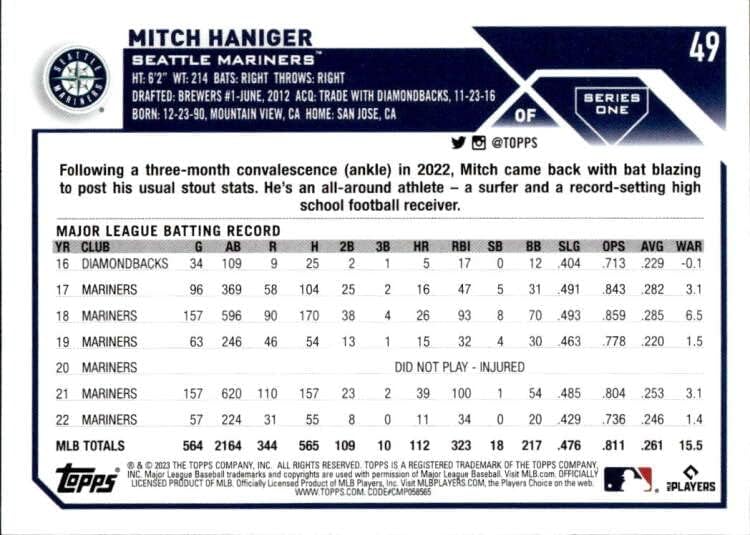 2023 Topps 49 Mitch Haniger NM-MT Mariners
