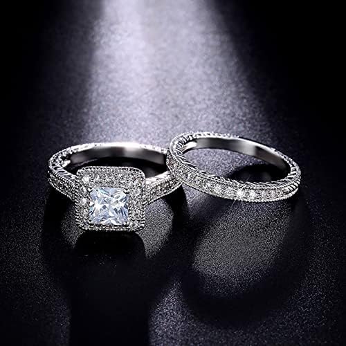 Yistu Vintage Gyűrű a Nők Készlet 2 Párok Hercegnő csiszolt Gyémánt Meghatározott Gyűrű Divat Luxus Nők Eljegyzés, Esküvő