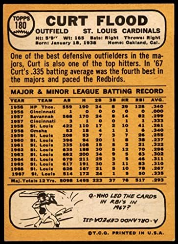 1968 Topps 180 Egy Curt Árvíz St. Louis Cardinals (Baseball Kártya) (Vissza az Arany Színű) NM Bíborosok