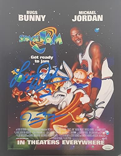 Larry Johnson Muggsy Bogues aláírt 11x14 fotó NBA Space Jam SZÖVETSÉG Tanú Darazsak