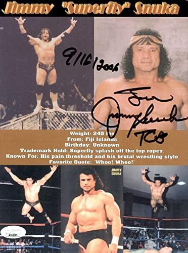 Jimmy Snuka Szupersztár Aláírt WWF 7.5x10 Kép 1 TÁRSASÁGGAL COA WWE - Dedikált Birkózás Kártyák