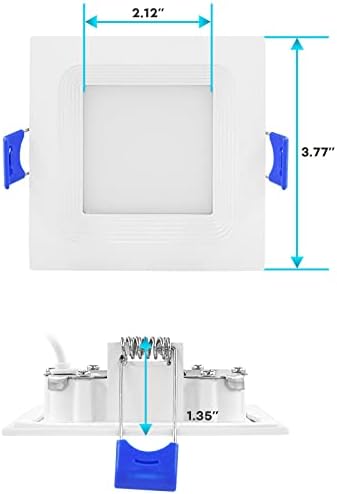 LUXRITE 3 Hüvelykes Ultra Vékony, Szögletes LED Süllyesztett Világítás, 8W, 5CCT Szín Választható 2700K-5000K, 540 Lumen