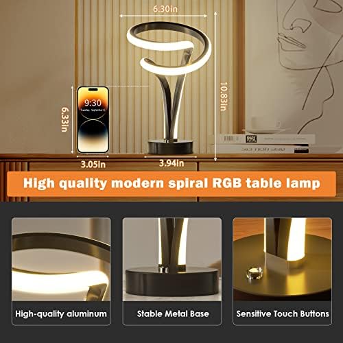 airnasa Modern Spirál RGB asztali Lámpa, 7 Szín 10 Fény Mód LED Éjjeliszekrény Lámpa, Érintse meg a Szabályozható Hálószoba