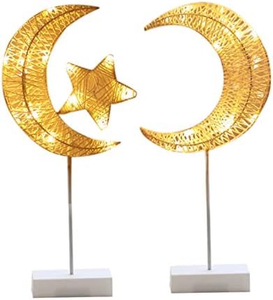 KUYYFDS Dekoratív asztali Lámpa, elemes Ramadan Hold Lámpa Kanyargós Pamut Szál Meleg LED Félhold Lámpa Éjjeli Lámpa,
