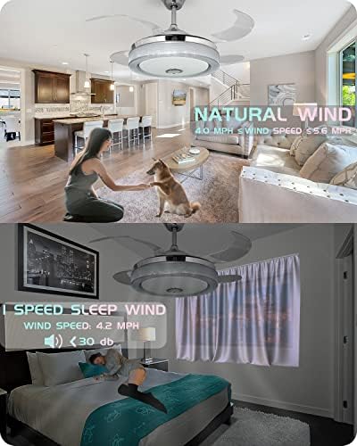 NUTCRUST Bluetooth Mennyezeti Ventilátor, Fény, Hangszóró, Kihúzható Mennyezeti Ventilátor Csillár Távirányító, 6 Sebesség