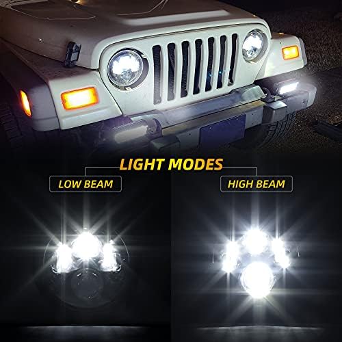 Haitzu 7 colos Kerek LED-es Fényszórók Hi&Lo Zárt betétes Fényszóró Kompatibilis a Jeep Wrangler JK TJ LJ CJ Hummber