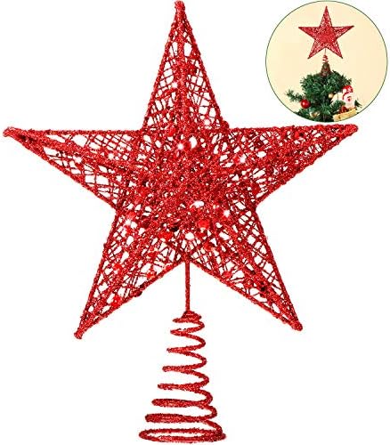 10 Cm karácsonyfa Csillag Topper karácsonyfa Topper Csillag Karácsonyi Dekoráció Csillogott, Fa-top-Star (Piros)