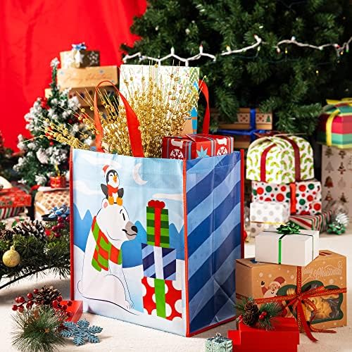 JOYIN 12 Karácsonyi ajándékcsomagot, 13.5x8x4 Extra nagy Újrafelhasználható táska Nem Szőtt Karácsonyi Ajándék Wrap