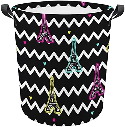 Párizsi Eiffel-Torony Szennyes Kosár fogantyúval Kerek Összecsukható Szennyesben Tároló Kosár Hálószoba Fürdőszoba