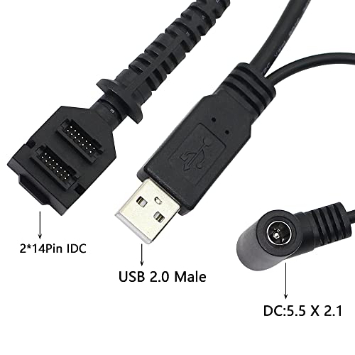 SinLoon VX805/VX820 USB-Kábel 6.6 FT Beolvasás USB Kábel 2.0 EGY Férfi Dupla 14Pin Pályán 1.27 IDC & Töltés 5,5 x 2,1