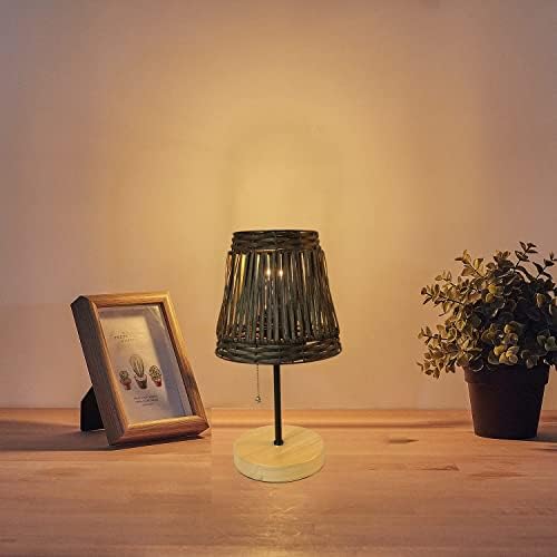 pakuyhou Kézzel készített Bohém Rattan Szobás Kis asztali Lámpa,Fekete Rattan Lámpa Árnyékában (Fekete) kihúzható Lánc