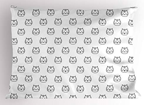 Ambesonne Macskák párnahuzatot, fekete-Fehér, Egyszerű, Vicces Kitty Arcát Háziállatok Állatok Doodle, Dekoratív Szabványos