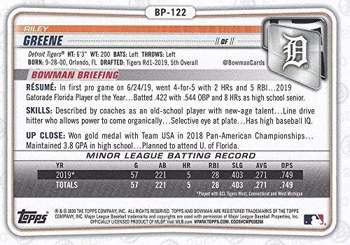 2020 Bowman Kilátások BP-122 Riley Greene Detroit Tigers RC Újonc MLB Baseball Trading Card