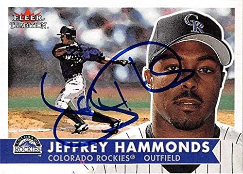 Autogramot Raktár 619122 Jeffrey Hammonds Dedikált Baseball Kártya - Colorado Rockies - 2001 Fleer Hagyomány 93-As Számú