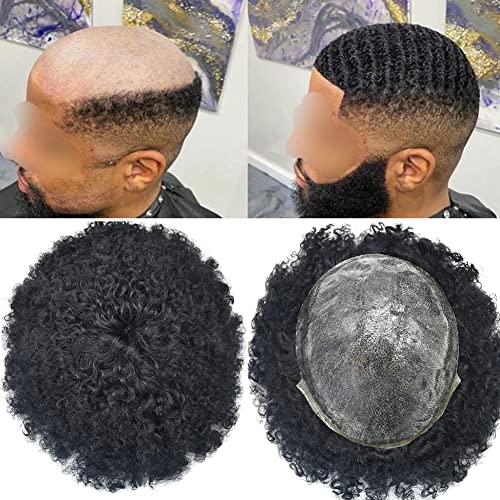 Afro Paróka A Balck Férfiak hajátültetés Rendszer Beadni Poli Bőr, Fekete Haj Férfiak Egységek Emberi Haj Paróka Az
