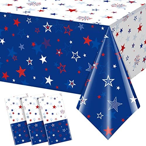 3 Csomag Hazafias Terítő Dekoráció július 4. Függetlenség Napja, Műanyag emléknap asztalterítő Nyomtatott Csillag Tűzijáték