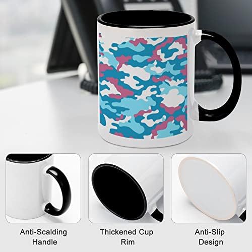 Rózsaszín, Kék Álcázás Kerámia Bögre, Kreatív Fekete Belső Csésze Tartós Kezelni Bögre Egyedi Ajándékok