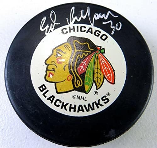 Ed Belfour Aláírt Aláírt Korongot Chicago Blackhawks SZÖVETSÉG UU52297 - Dedikált NHL Korong