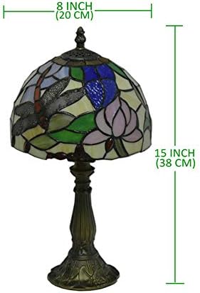 Tiffany Stílusú Lámpák Lotus Szitakötő Kis Asztal, asztali Lámpa 15 Cm Magas, Festett Üveg, 8 Cm Széles lámpaernyőt