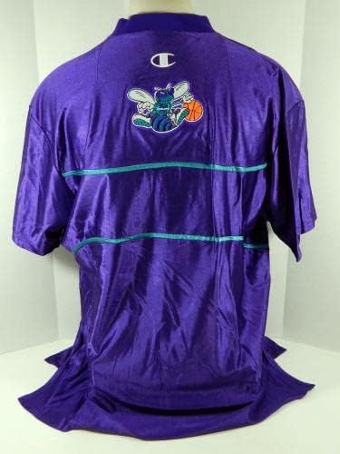 2000-01 Charlotte Hornets Baron Davis 1 Játék Használt Lila bemelegítés Póló 2XL 290 - NBA Játék Használt