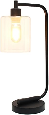 Egyszerű Minták LD1036-BLK Bronson Antik Stílusú Ipari Vas Lámpa Éjjeli Asztal Üveg Árnyékban, asztali Lámpa, Fekete