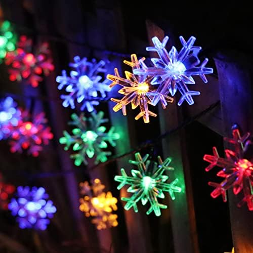 Ohwewant 50LED Napenergia Karácsonyi Fények Kültéri, 8 Módok Napelemes LED Hópehely Lámpák Kültéri Vízálló Kivilágított