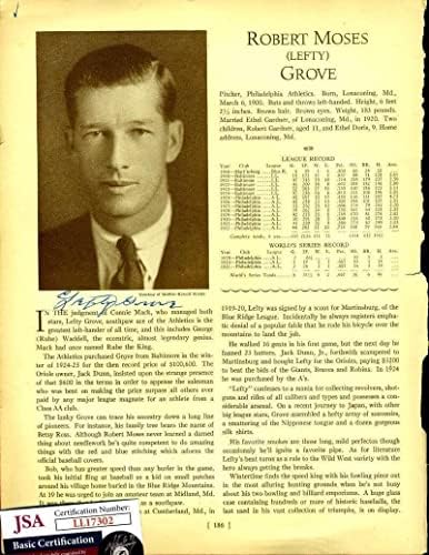 Lefty Grove SZÖVETSÉG Cert Aláírt Fotó Oldal Vintage Autogram - Dedikált MLB Fotók