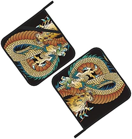 Japán Stílusú Sárkány Illusztráció Tervezett Keleti Edényfogó hőálló kaspókat, a Konyha, 2 Db edényfogó a Zseb, 8×8