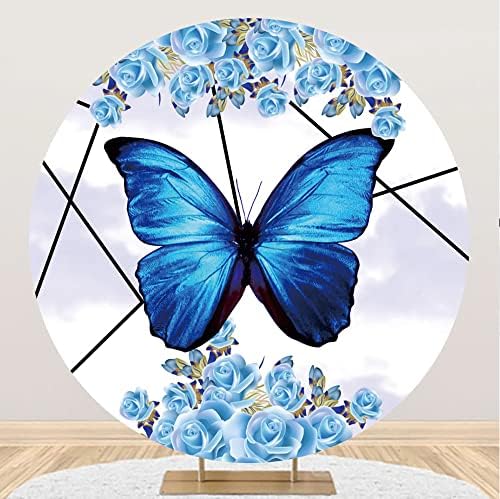 DASHAN Kék Pillangó Kerek Hátteret Borító Kék Virágok 7.5x7.5ft Poliészter Tavaszi Fantasy Kert Háttér Újszülött Baba