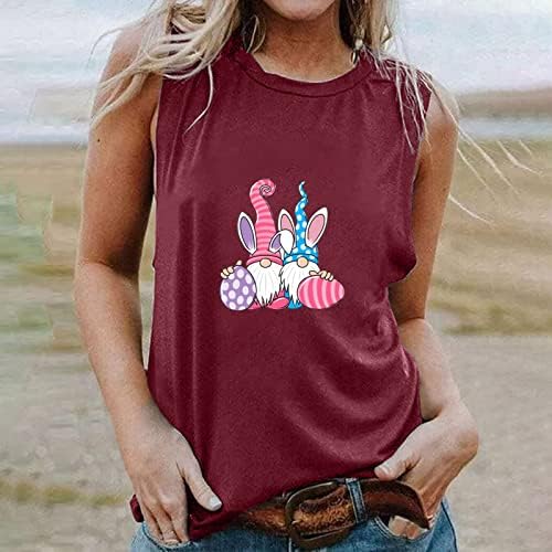 A nők Húsvéti Tartály Tetején Aranyos Gnome Grafikus Mellény Laza Alkalmi Póló Felső Kerek Ujjatlan T-Shirt Keresztény