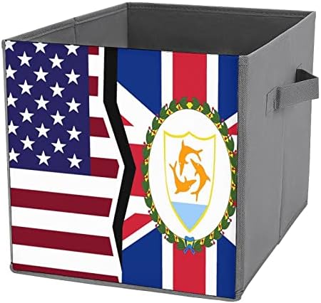 Amerikai Anguilla Zászló PU Bőr Összecsukható Tárolók Vászon Kocka Szervező Kosár fogantyúval