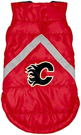 Littlearth Unisex-Felnőtt NHL Calgary Flames Pet Puffer Mellény, Csapat Színű, Kicsi