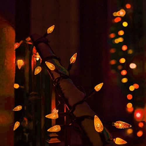 Napenergia Halloween Lámpák Kültéri C6 Eper String Fények, 50 LED Narancssárga Kerti Napelemes Újratölthető Karácsonyi